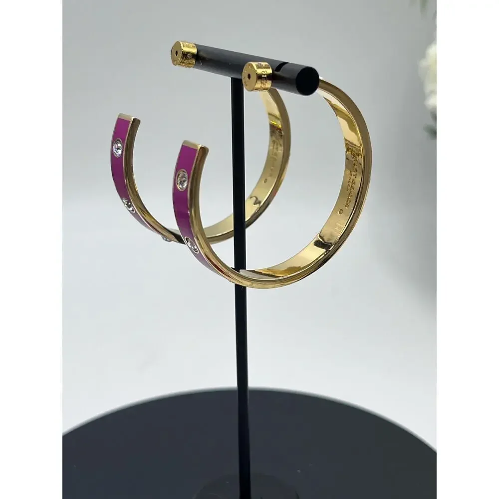 Kurt Geiger‎ Signed Fuchsia Enamel Eagle & Crystal Hoop Post Earrings